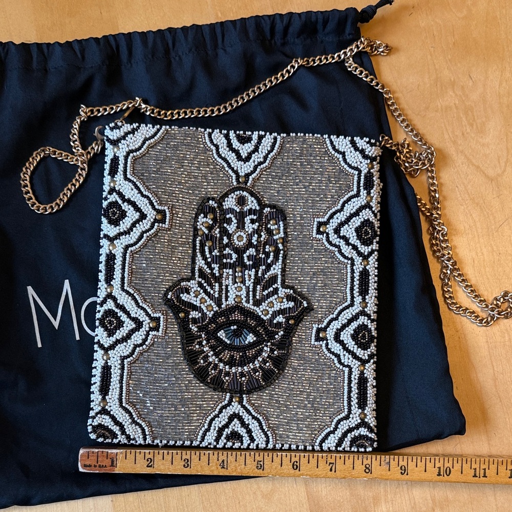 Mary Frances Beaded Hamsa Handbag - Black, white, silver and Gold - Picture 4 of 7